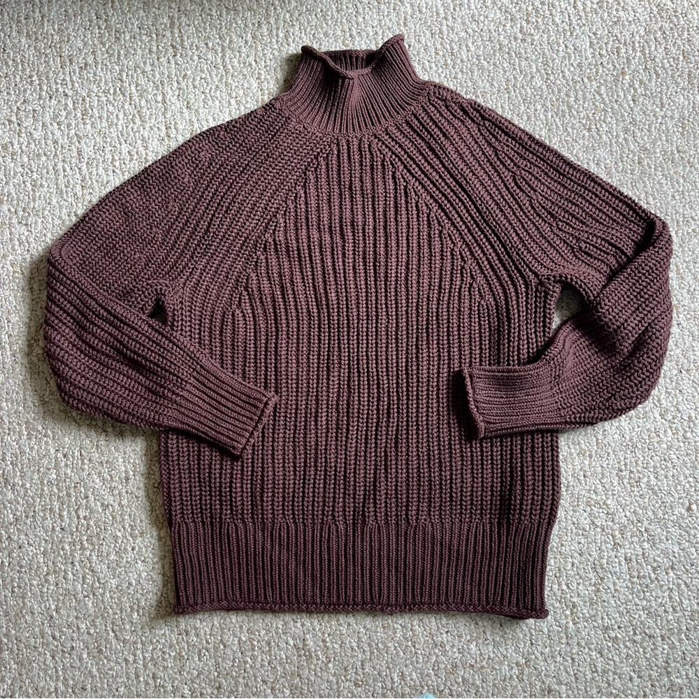 J.Crew 100% Cotton Mockneck Chunky Knit Sweater Chocolate Brown